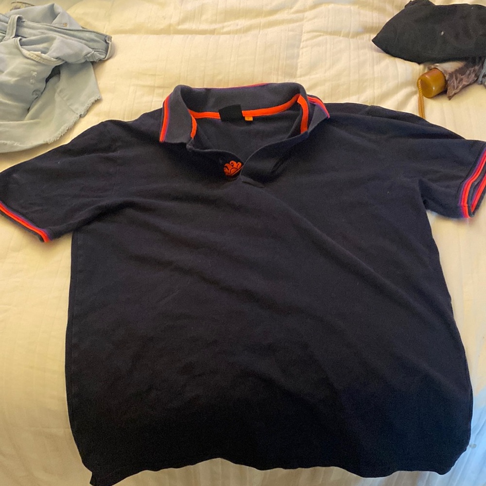 women’s L polo w/bright accents on the edges,3stripes colorful,collar neck